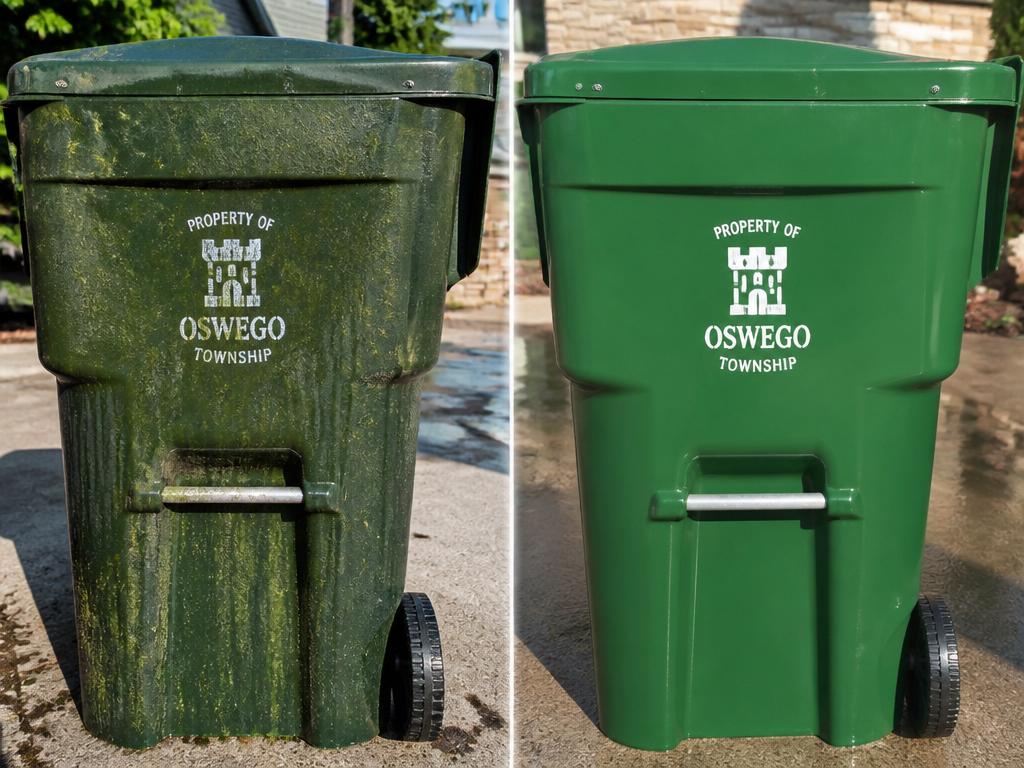 Garbage bins before and after sanitization