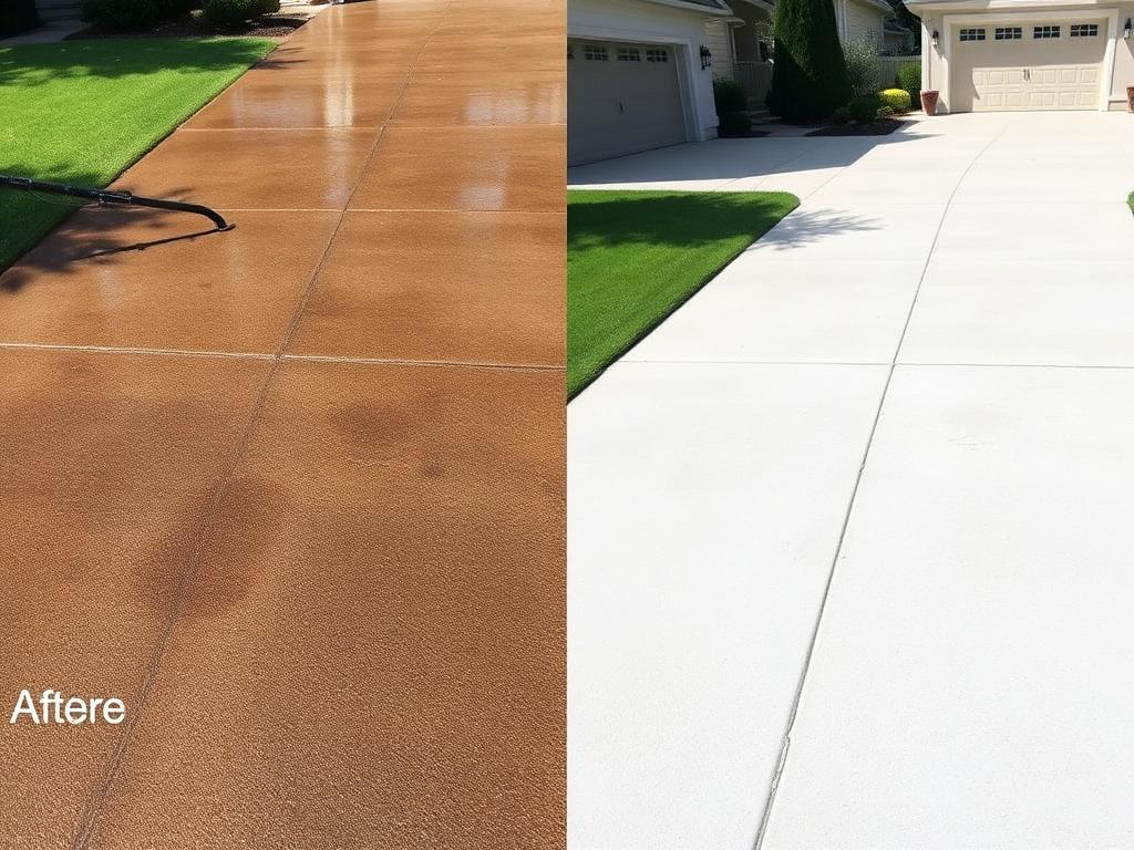 Concrete driveway before and after cleaning