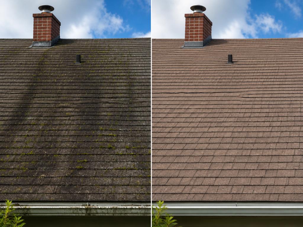 Roof before and after pressure washing