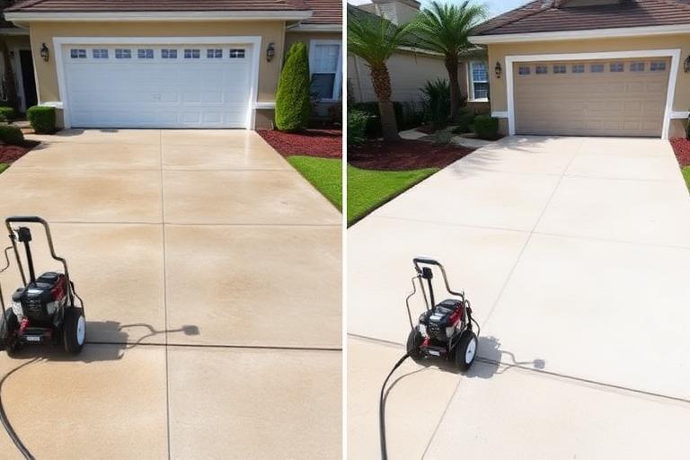 Driveway pressure washing before and after